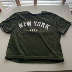 army/olive green New York crop top t shirt